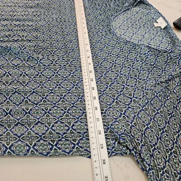 J. Jill Tunic Top XL Blue & Green Floral Paisley Crinkle Flounce Sleeve - Picture 11 of 11